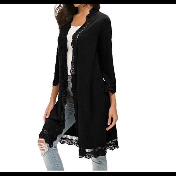 NWT Long Open Front Cardigan Lace Sleeves Size S - Picture 2 of 3